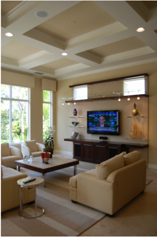 Family room with flat panel TV designed by Michael Thomas